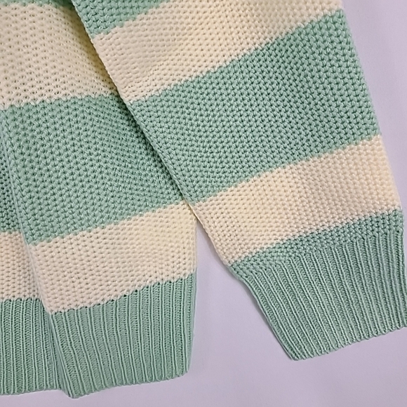 NEW Sew In Love Lucky Strike Sage Green Ivory Striped Round Neck Sweater Sz S - Picture 3 of 5